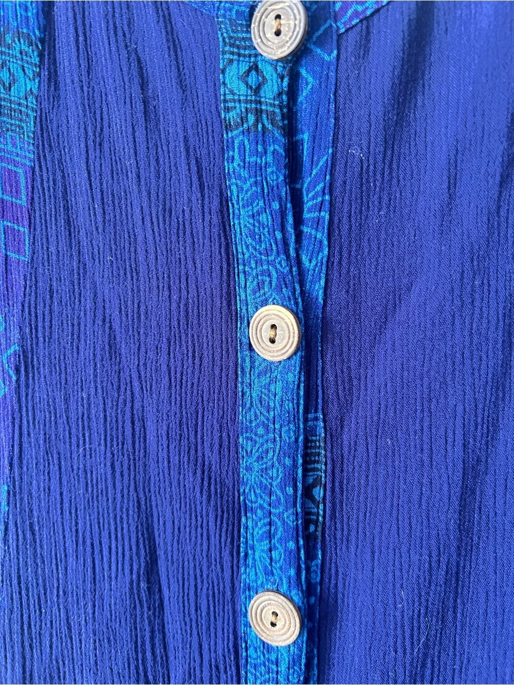 Hippie boho Blue Patterned Button-Front Midi Dress